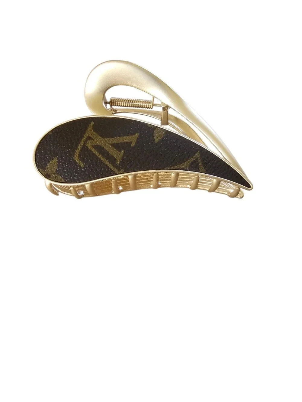 Designer Brown LV Monogram Heart Shaped Metal Hair Clip